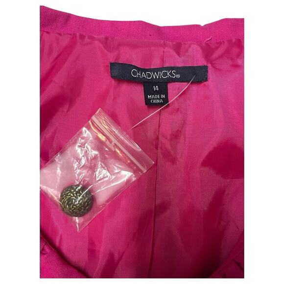 Chadwicks Blazer Womens 14 Pink Linen Jacket Peter Pan Collar Career Wear - Picture 5 of 13